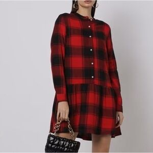 NWOT - Gap Buffalo Plaid Tiered Button Down Mini Dress in Black & Red Size XS